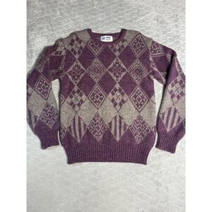 Vintage Arrow Dover Mens XL Wool Blend Geometric Argyle Sweater Purple Grey